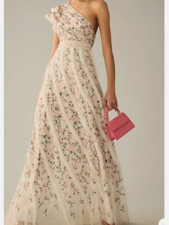 Mac Duggal Dresses & Skirts - Mac Duggal 22607 One-Shoulder Pink Floral Embroidered Maxi Dress